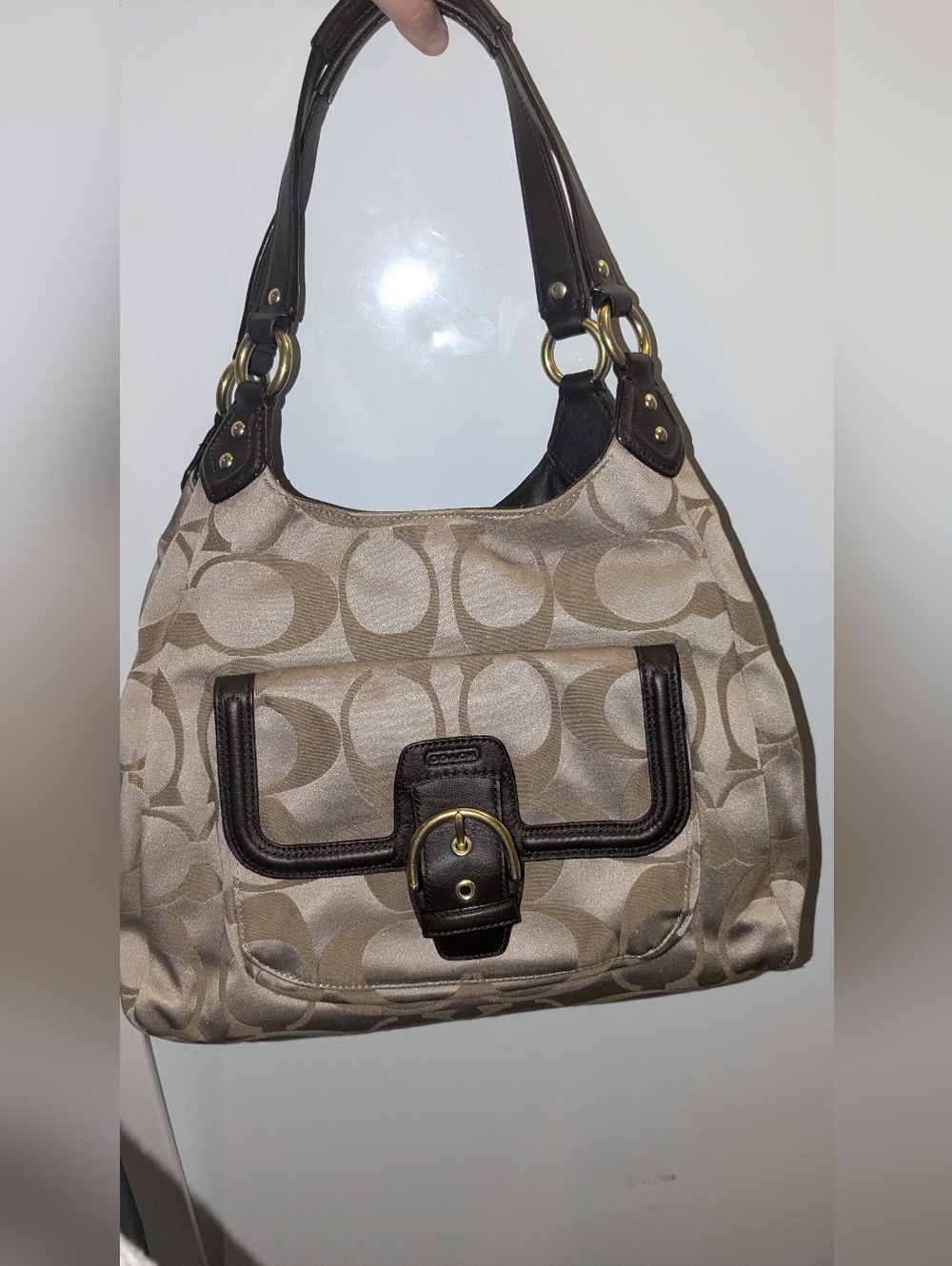 Coach Signature Cambell Hobo Shoulder Bag in Khaki/Brown